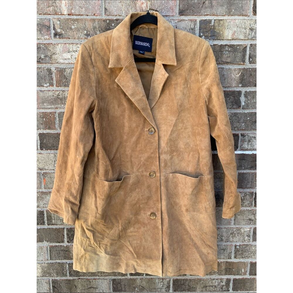 Take 50% OFF- Bernardo Genuine Leather Suede Trench Coat in Tan, Size-L - Picture 2 of 14